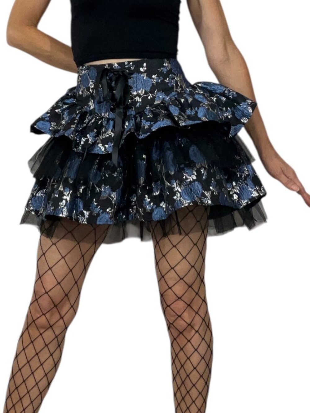 Dolls Kill Widow Fanged Faerie Brocade Mini Skirt M Blue Floral NEW - Picture 15 of 15